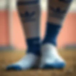 Close-up of Adidas long socks showcasing intricate design details