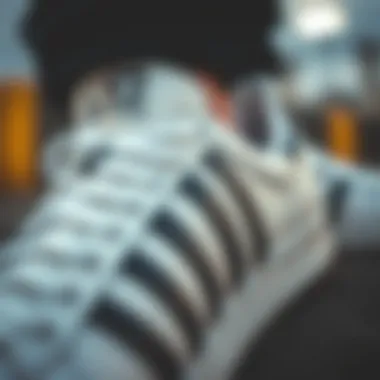 Close-up of the durability elements of Adidas Superstar shoes