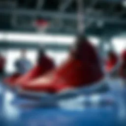 Dynamic display of Air Jordan shoes in an athletic environment