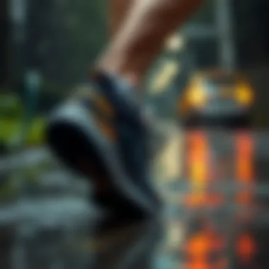 Athlete navigating through rainy conditions wearing Gore-Tex shoes