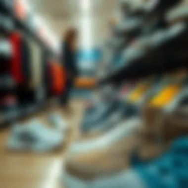 Woman choosing between various walking sports shoe options