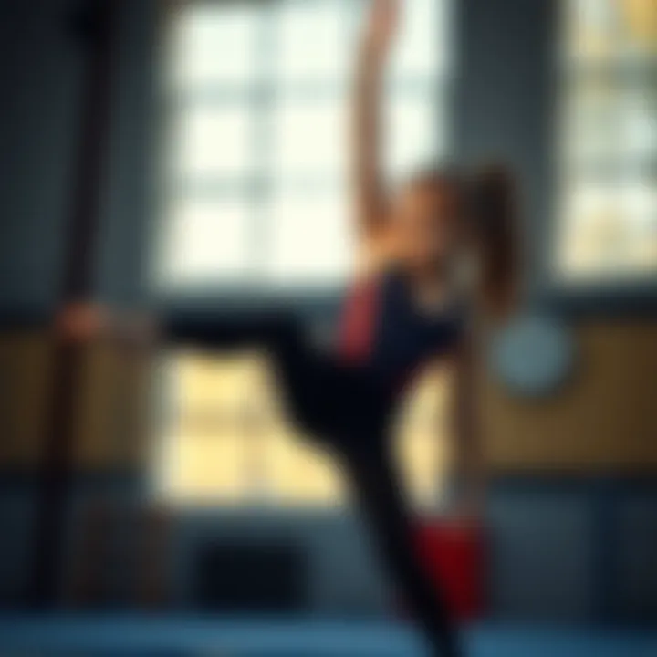 A child performing a gymnastics routine in a stylish and comfortable tight.