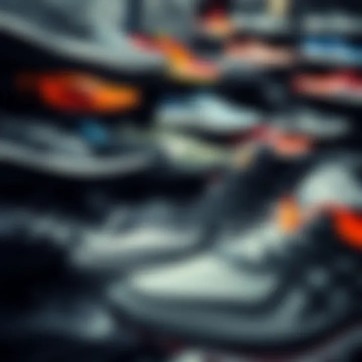 Various types of running shoes displayed in an organized manner