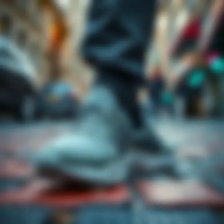 Close-up of stylish walking shoes on a city street