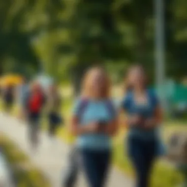 Friends Enjoying a Walk Outdoors Group of walkers enjoying outdoors