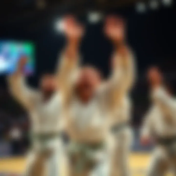 Celebrating Judo Victories Judo practitioners celebrating a win