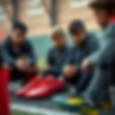 User Experience Sharing of Nike Air Zoom Children's Football Boots Group of young athletes discussing their experiences with Nike Air Zoom boots.