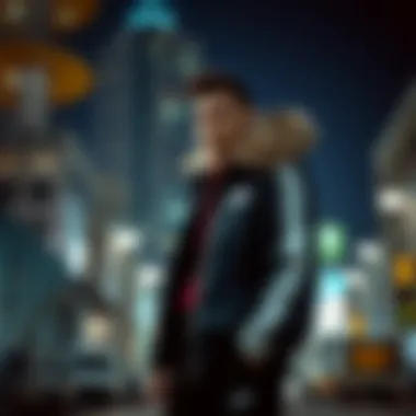 Urban Elegance with Nike Fur-Lined Jacket Stylish Nike fur-lined jacket showcased against an urban backdrop