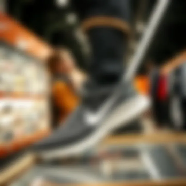 Shopping Experience for Nike Mesh Shoes A shopper examining Nike mesh shoes in a store setting.