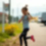 Dynamic child wearing Nike leggings in an outdoor environment
