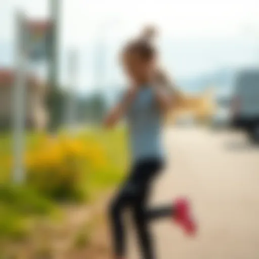 Dynamic Style: Child in Nike Leggings Dynamic child wearing Nike leggings in an outdoor environment