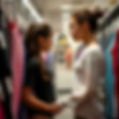 A parent choosing the perfect gymnastics tights for their child in a store.