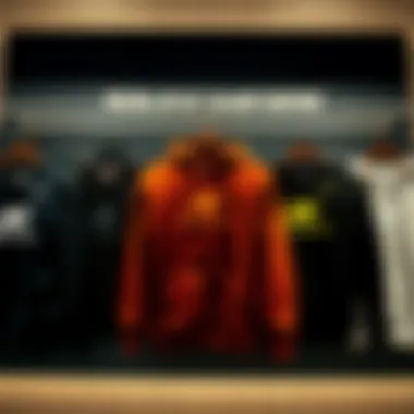 Group of diverse styles of Skechers sweatshirts on display