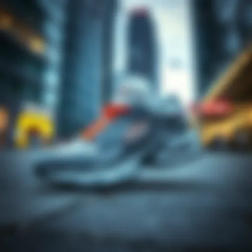 Dynamic Skechers sneakers in a modern urban setting