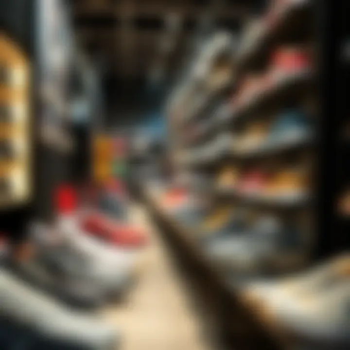 Footwear Selection in Sports Retail A wide array of sports shoes displayed attractively