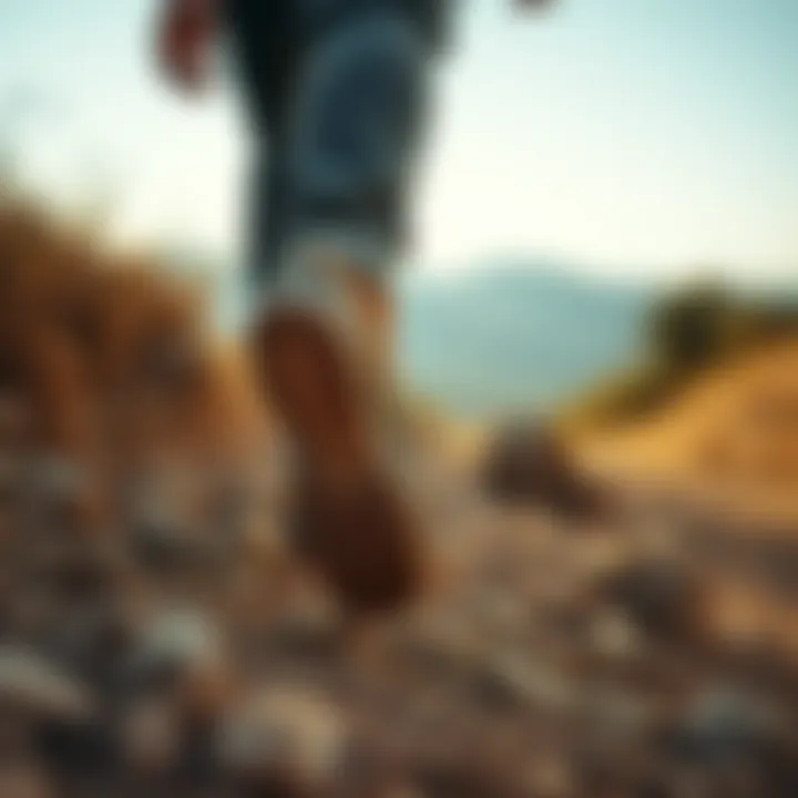Timberland outdoor shoes in action on a rugged hiking trail.