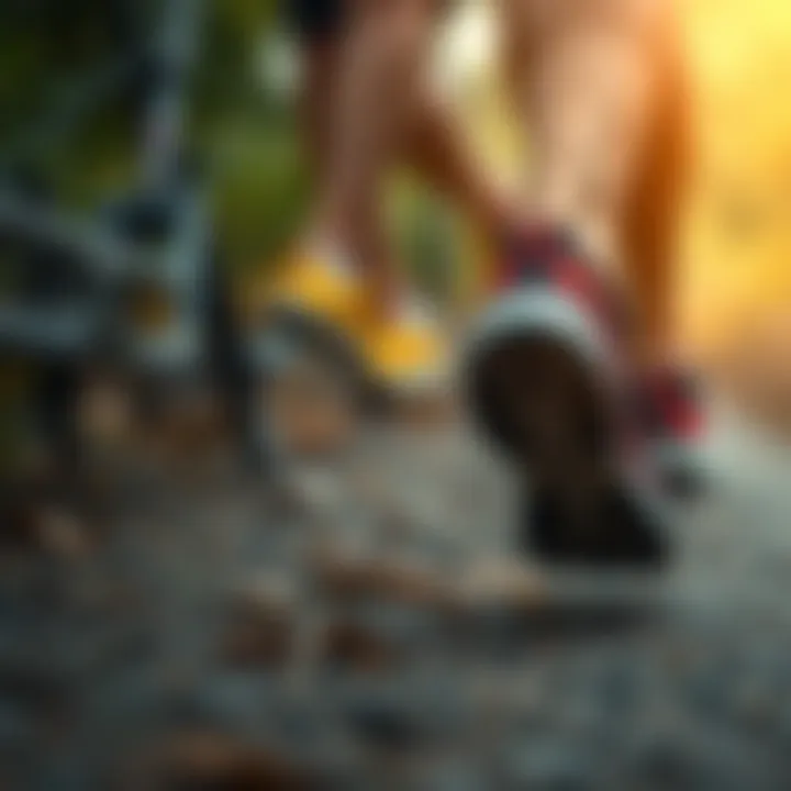 Feet on a Walking Trail Close-up of feet on a trail