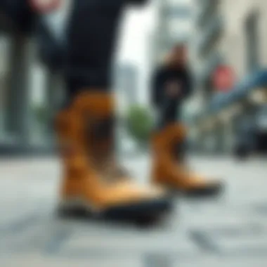 Stylish waterproof scooter boots in an urban setting